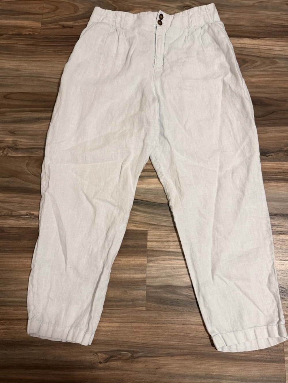 Garnet Hill Light Blue Straight Leg Linen Trouser Pants Size 12